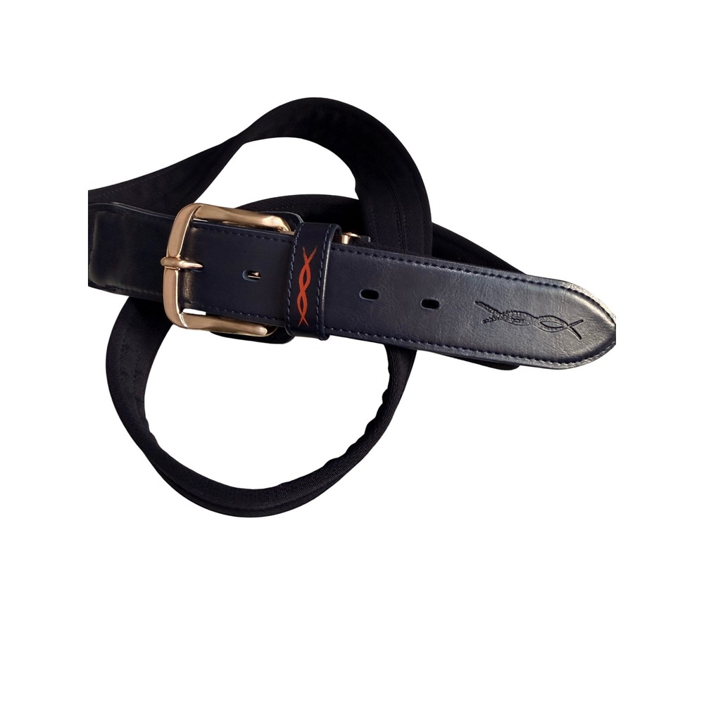 CoreEnergy Baseball Belt Navy Blue Gold Buckle Adjustable Size L/XL